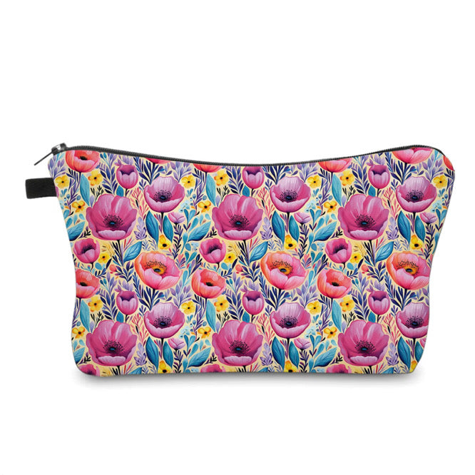Pouch - Floral Pink Yellow Poppy