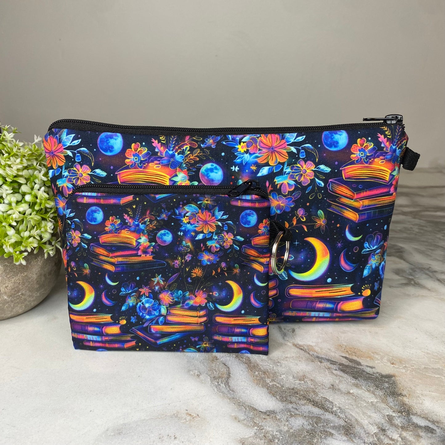 Pouch & Mini Pouch Bundled Set - Books Neon Galaxy Moon