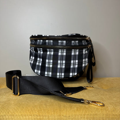 The Roni Nylon Crossbody - Black & White Plaid