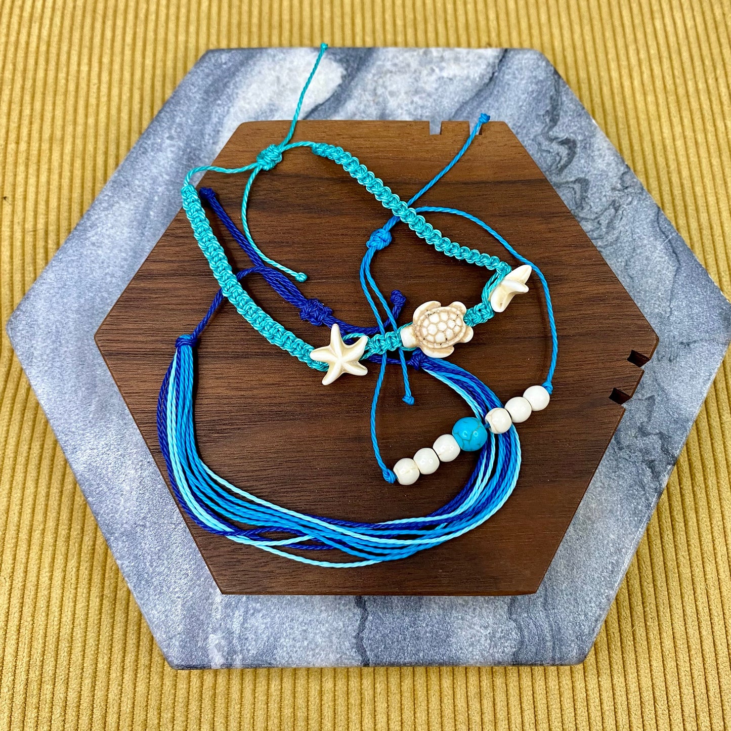 Bracelet Pack - Adjustable String Turtle Starfish Blue