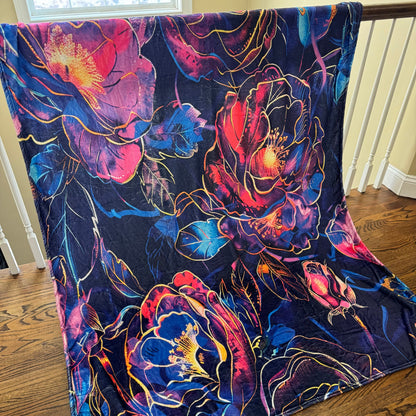 Blanket - Floral Roses on Blue