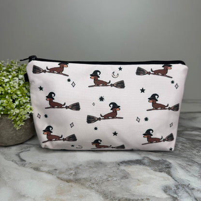 Pouch - Halloween - Dog Dachshund Broom