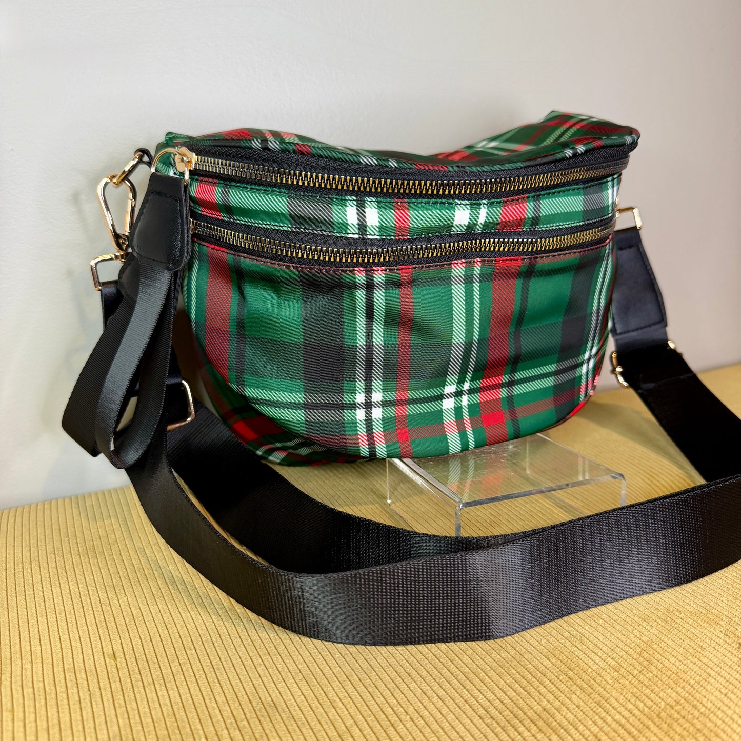 The Roni Nylon Crossbody - Green Plaid