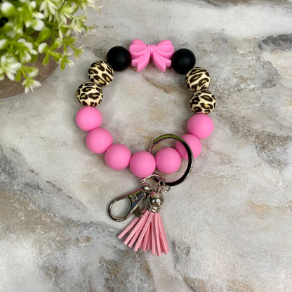 Silicone Bracelet Keychain - Pink Bow