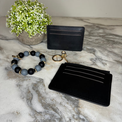 Denim Suede Bracelet Keychain & Card Holder Wallet