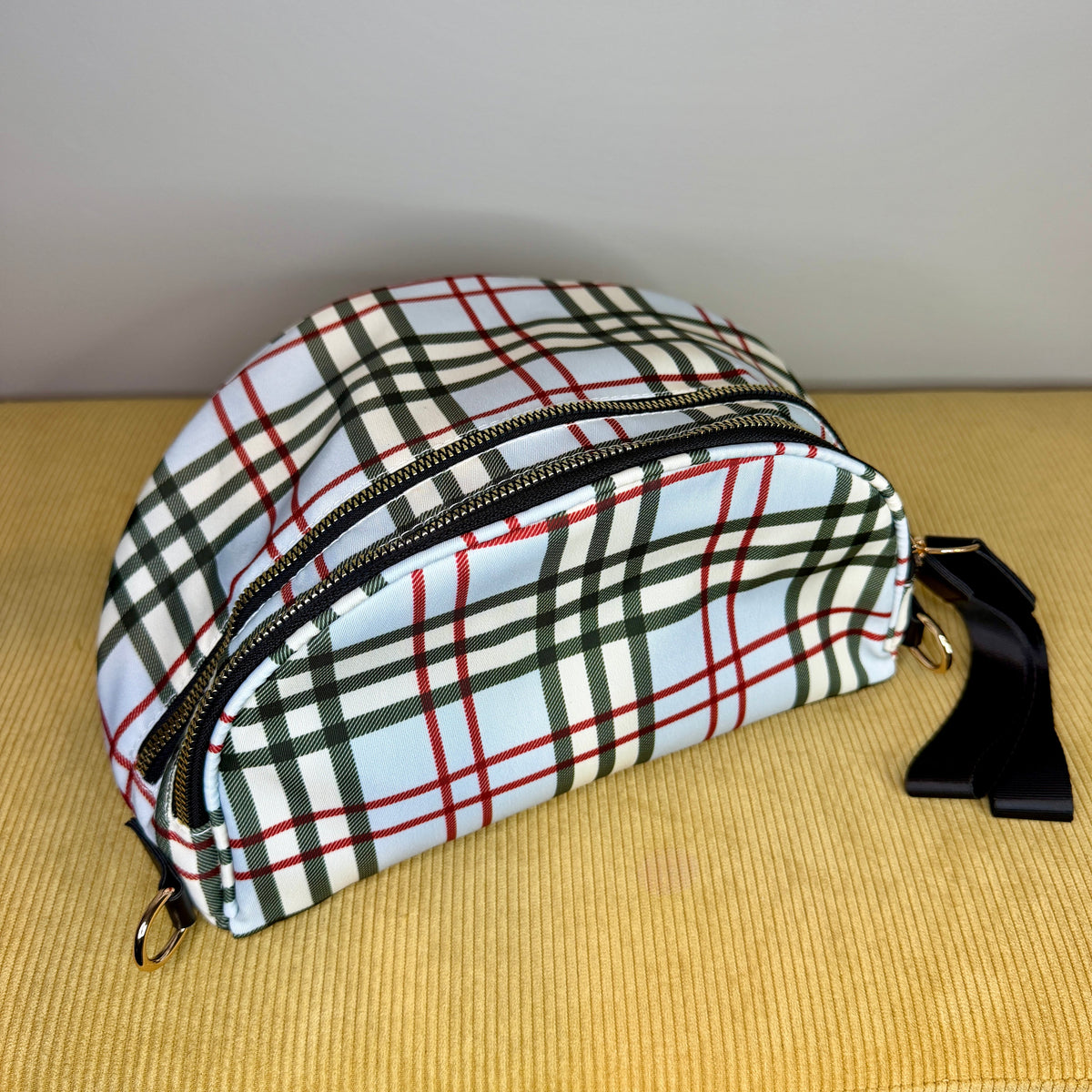 The Roni Nylon Crossbody - Plaid Blue Tan