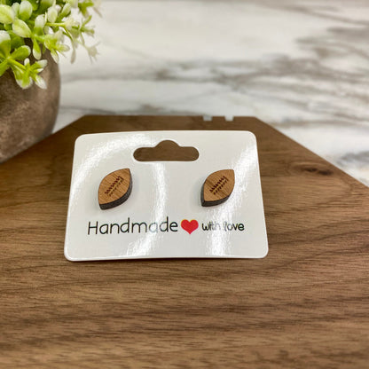 Wooden Stud Earrings - Football