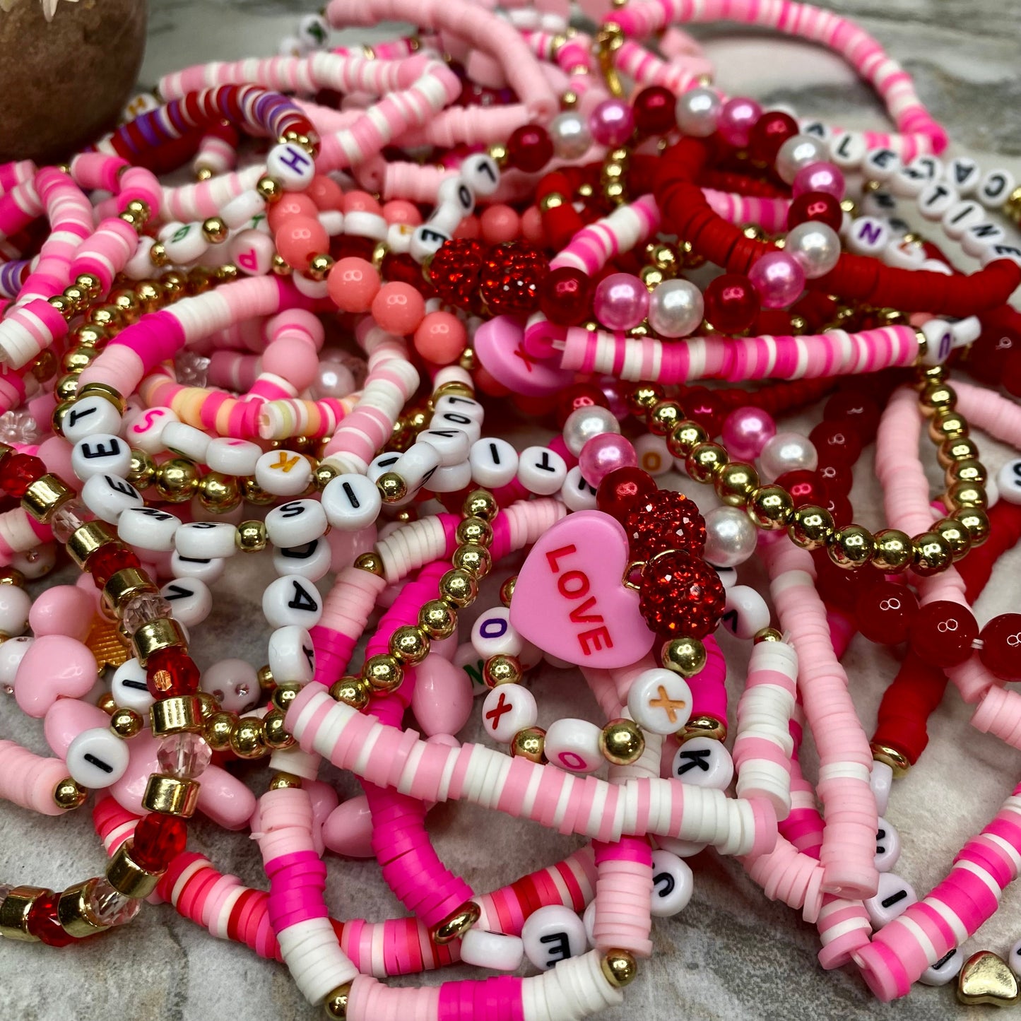 Bracelet - Clay Bead Charm - Valentine’s Day Mix #3