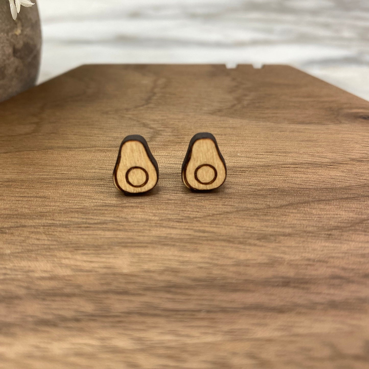 Wooden Stud Earrings - Avocado