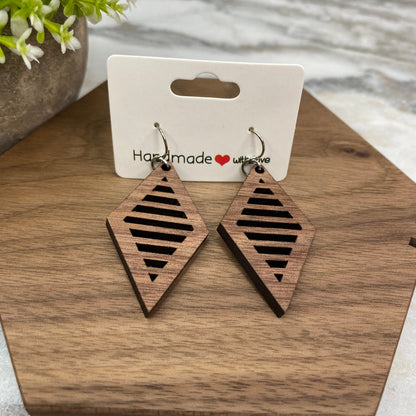Wooden Dangle Earrings - Kite Stripe Cutout