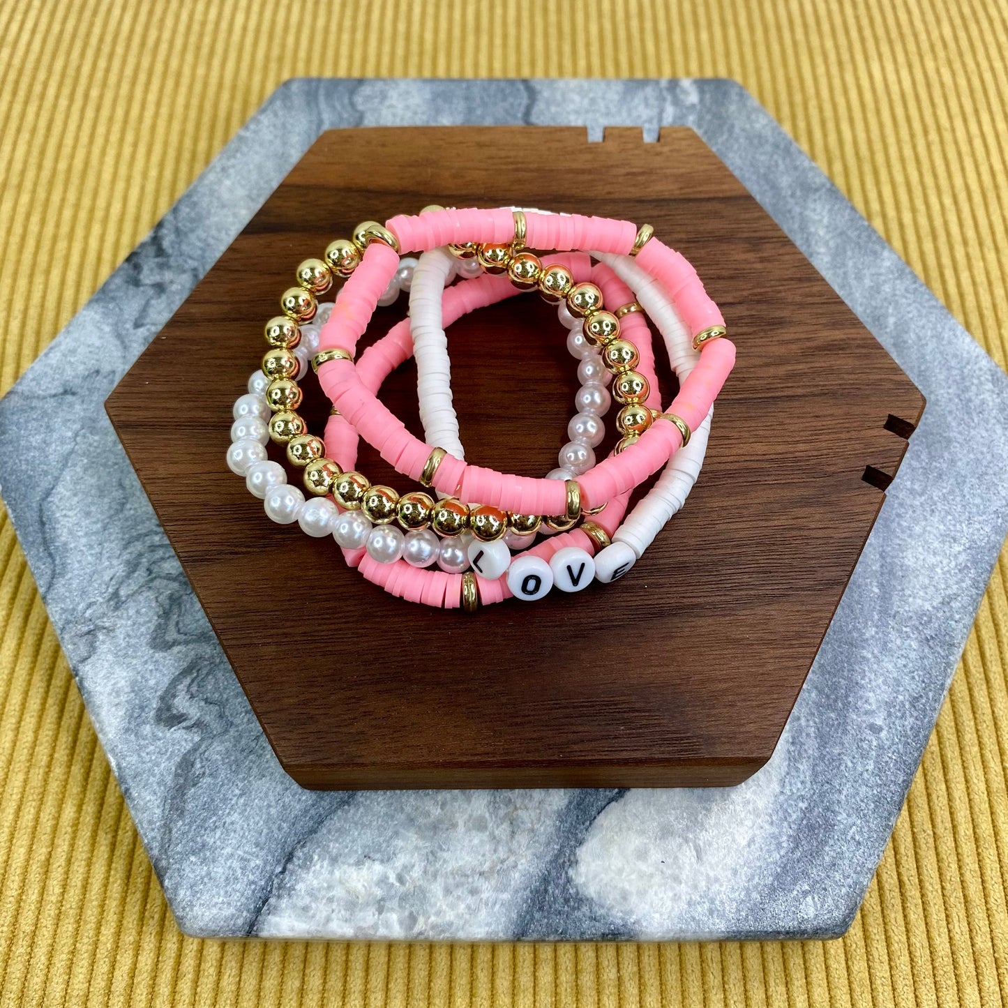 Bracelet Pack - Clay & Gold Bead - Love