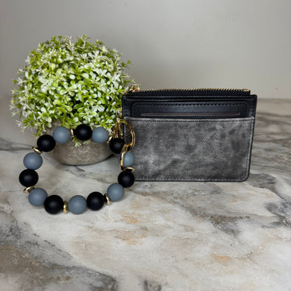 Denim Suede Bracelet Keychain & Card Holder Wallet