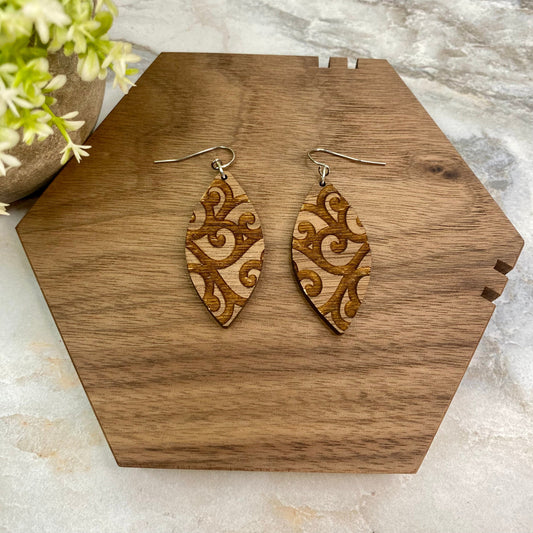 Wooden Dangle Earrings - Filigree