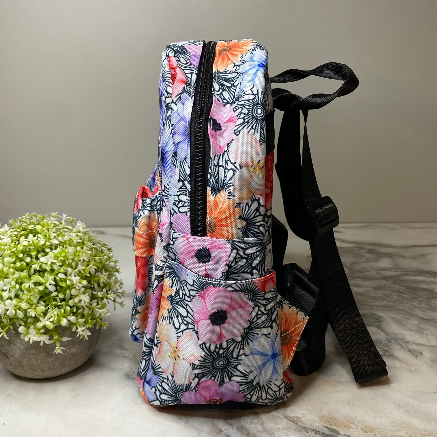Mini Backpack - Floral Black & White