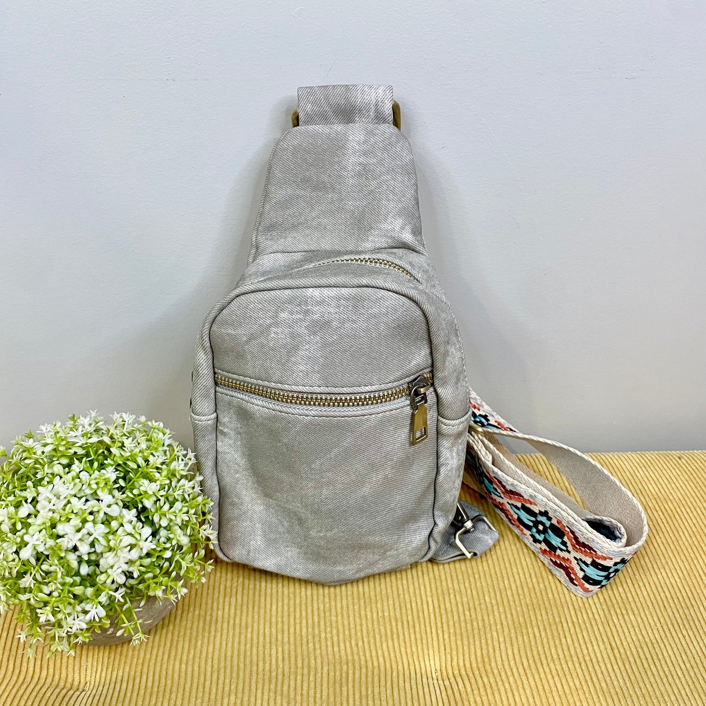 Sling Bag - Denim Suede - Front Zip