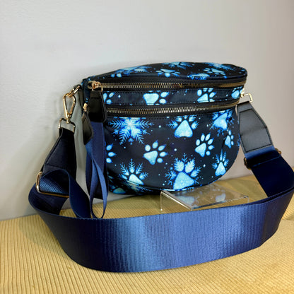 The Roni Nylon Crossbody - Christmas Paw Print Dog Snowflake