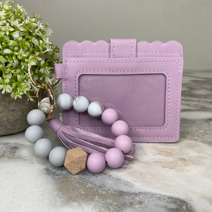 Silicone Bracelet Keychain with Scalloped Card Holder - Lavender Purple