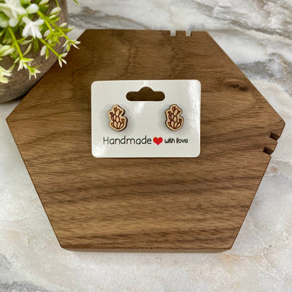 Wooden Stud Earrings - Succulent #4
