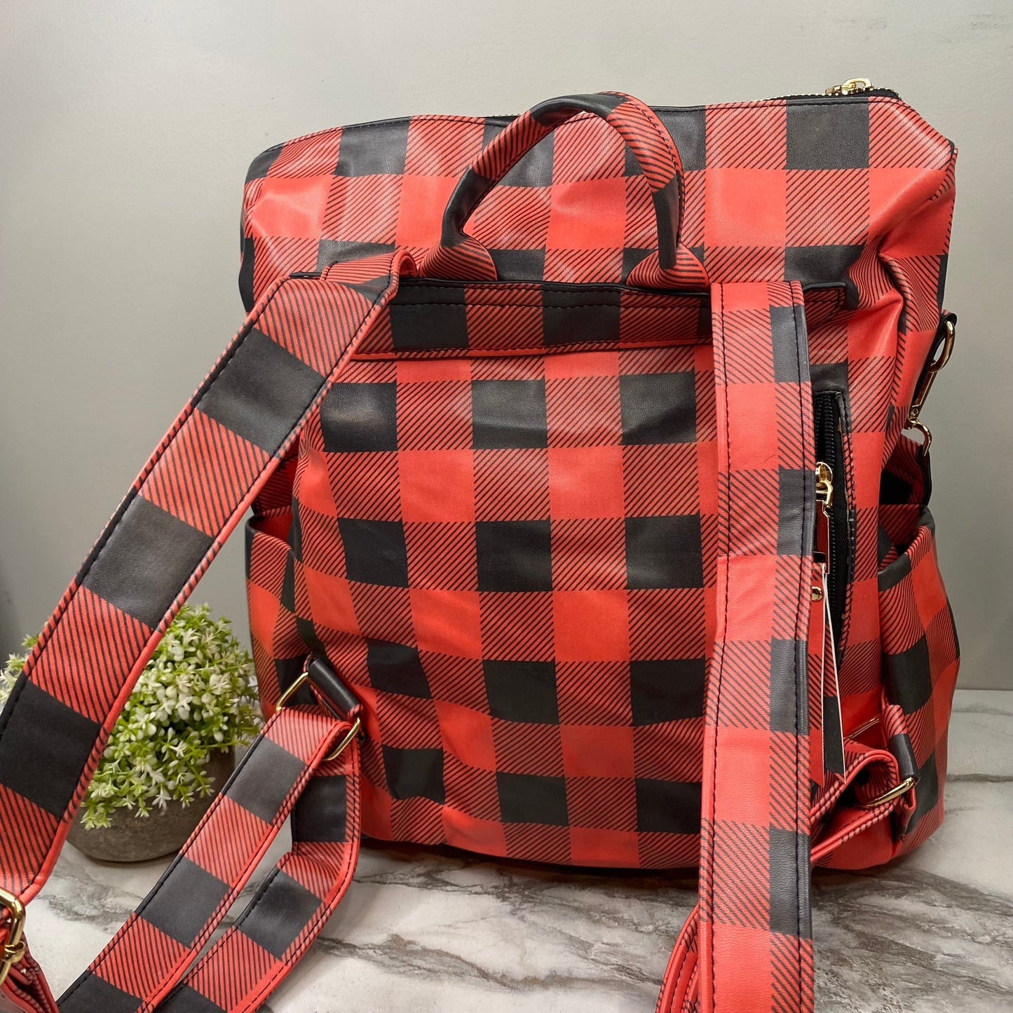 Brooke Backpack - Black & Red Plaid