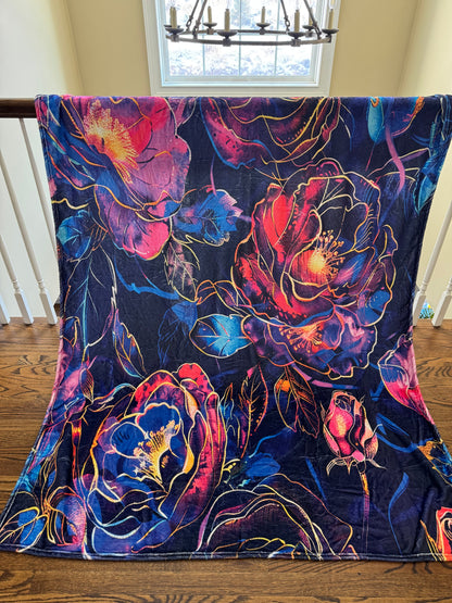 Blanket - Floral Roses on Blue