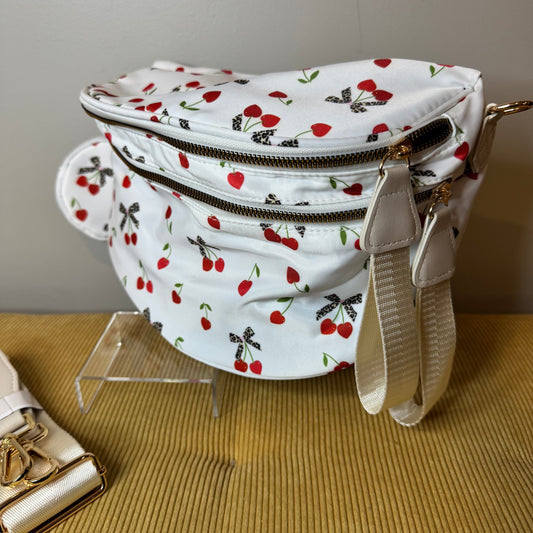 The Roni Nylon Crossbody - Cherry on White