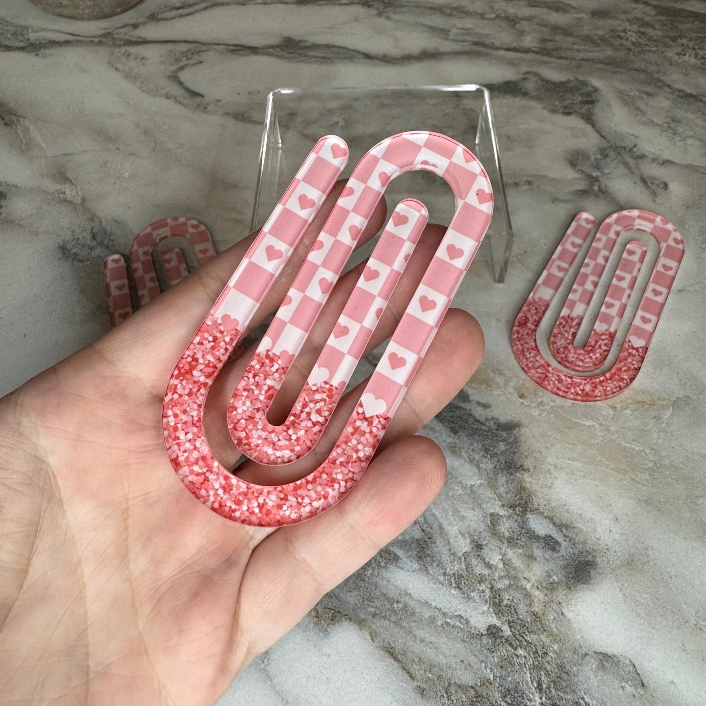 Jumbo Paperclip - Pink Glitter Hearts
