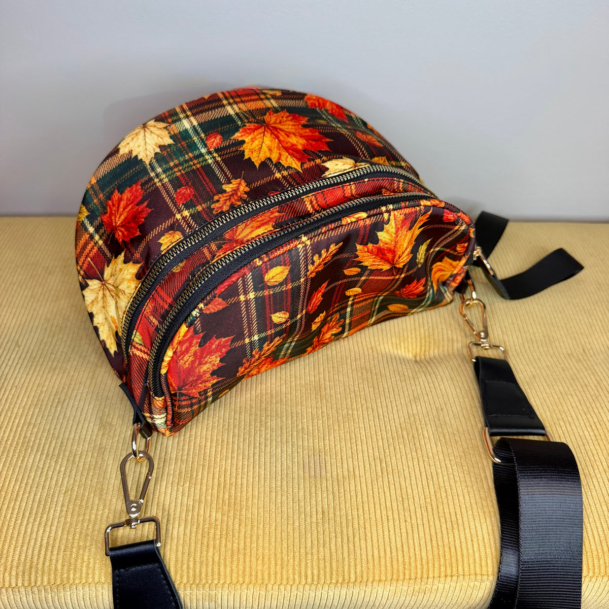 The Roni Nylon Crossbody - Fall Plaid Leaves