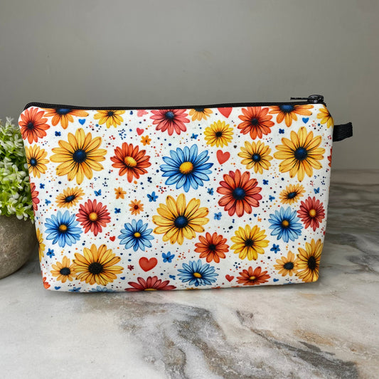 Pouch - Floral Small Red Blue Yellow Daisy