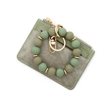 Denim Suede Bracelet Keychain & Card Holder Wallet