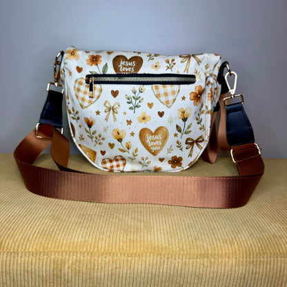 The Roni Nylon Crossbody - Religious Jesus Loves You Bronze