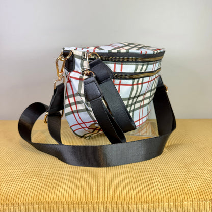 The Roni Nylon Crossbody - Plaid Blue Tan