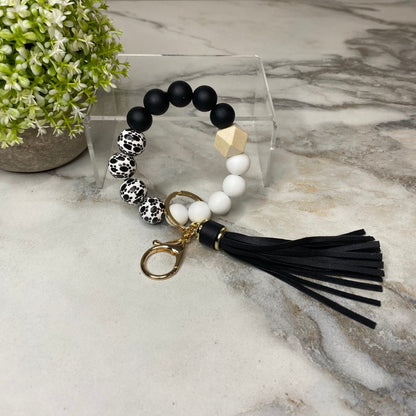 Silicone/Wood Bracelet Keychain - Paw - Black