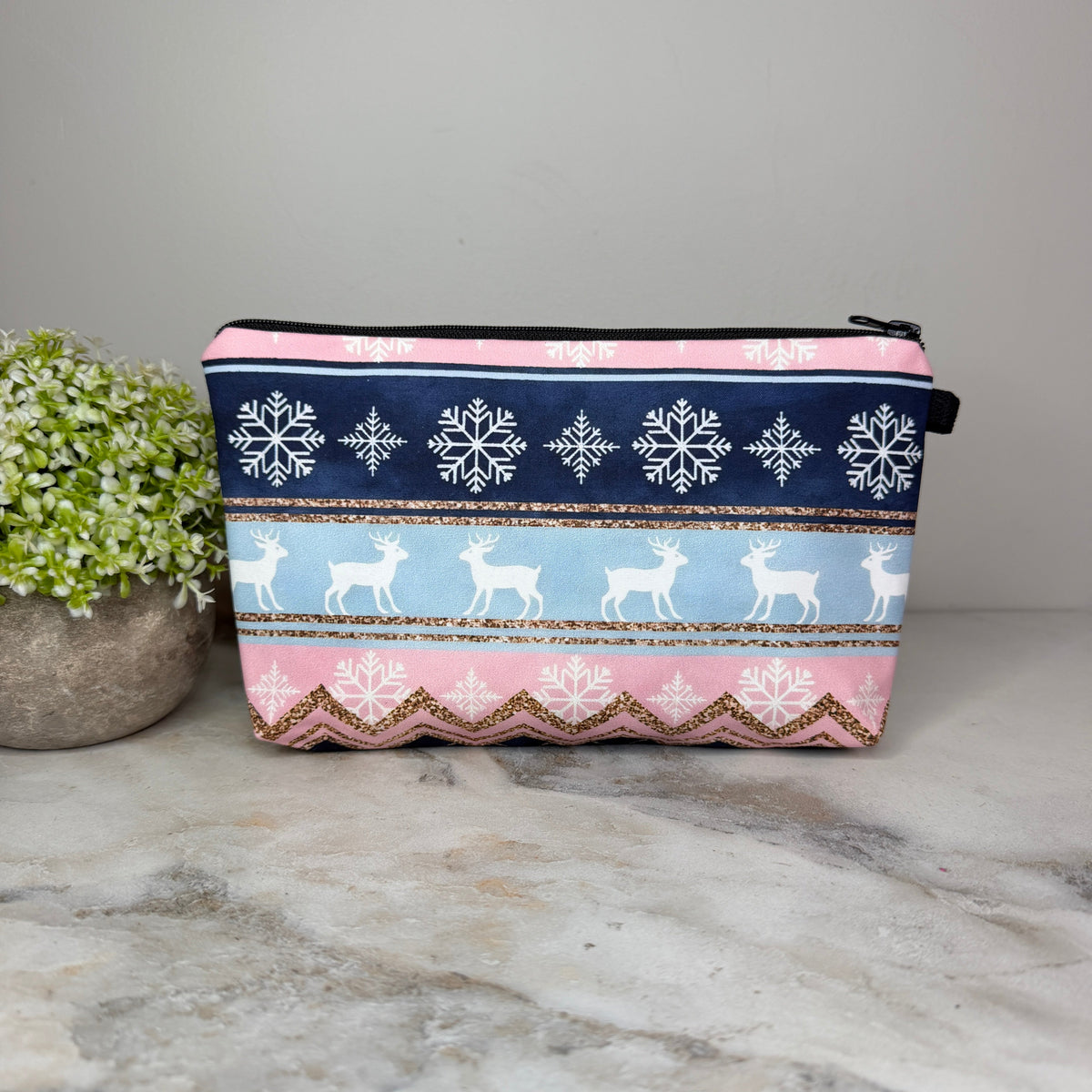 Pouch - Christmas Snowflake Blue Pink
