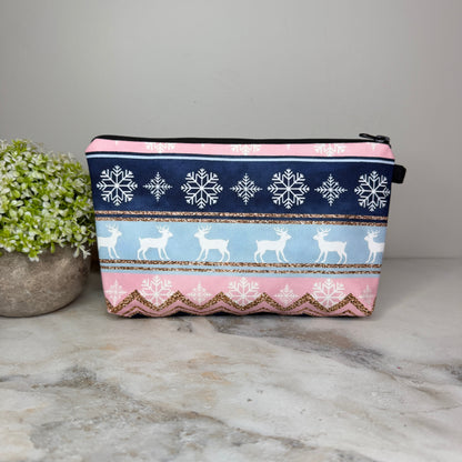 Pouch - Christmas Snowflake Blue Pink
