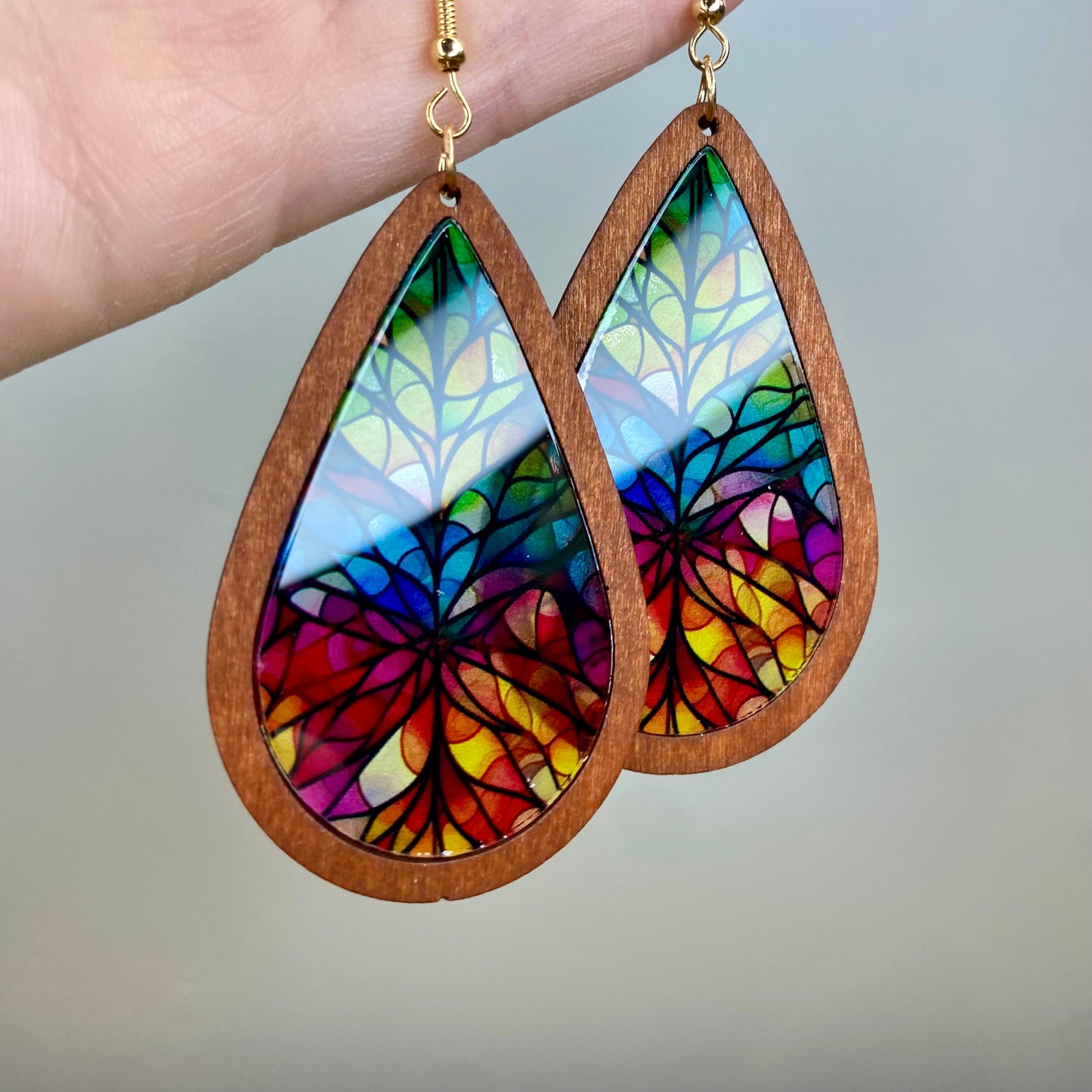 Wooden Teardrop Cutout - Stained Glass Acrylic - #4