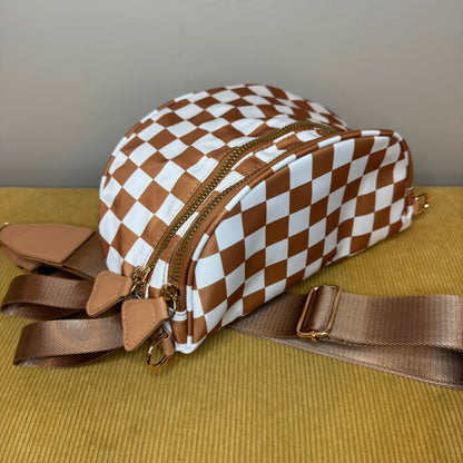 The Roni Nylon Crossbody - Checkered Camel