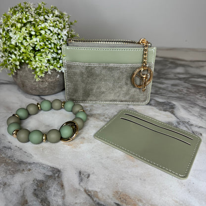 Denim Suede Bracelet Keychain & Card Holder Wallet