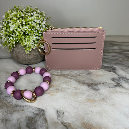 Denim Suede Bracelet Keychain & Card Holder Wallet