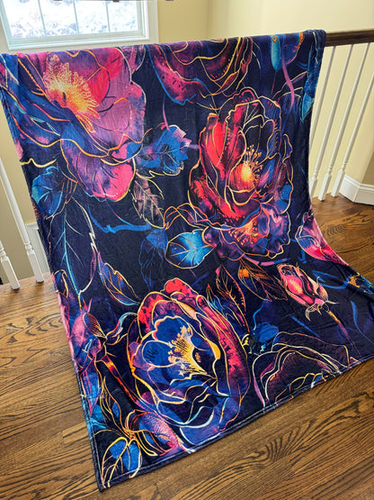 Blanket - Floral Roses on Blue