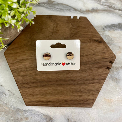 Wooden Stud Earrings - Half Aztec