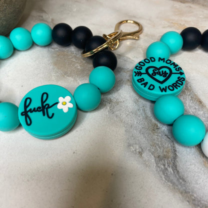 Silicone Bracelet Keychain - Mom Adult Fuck - Teal