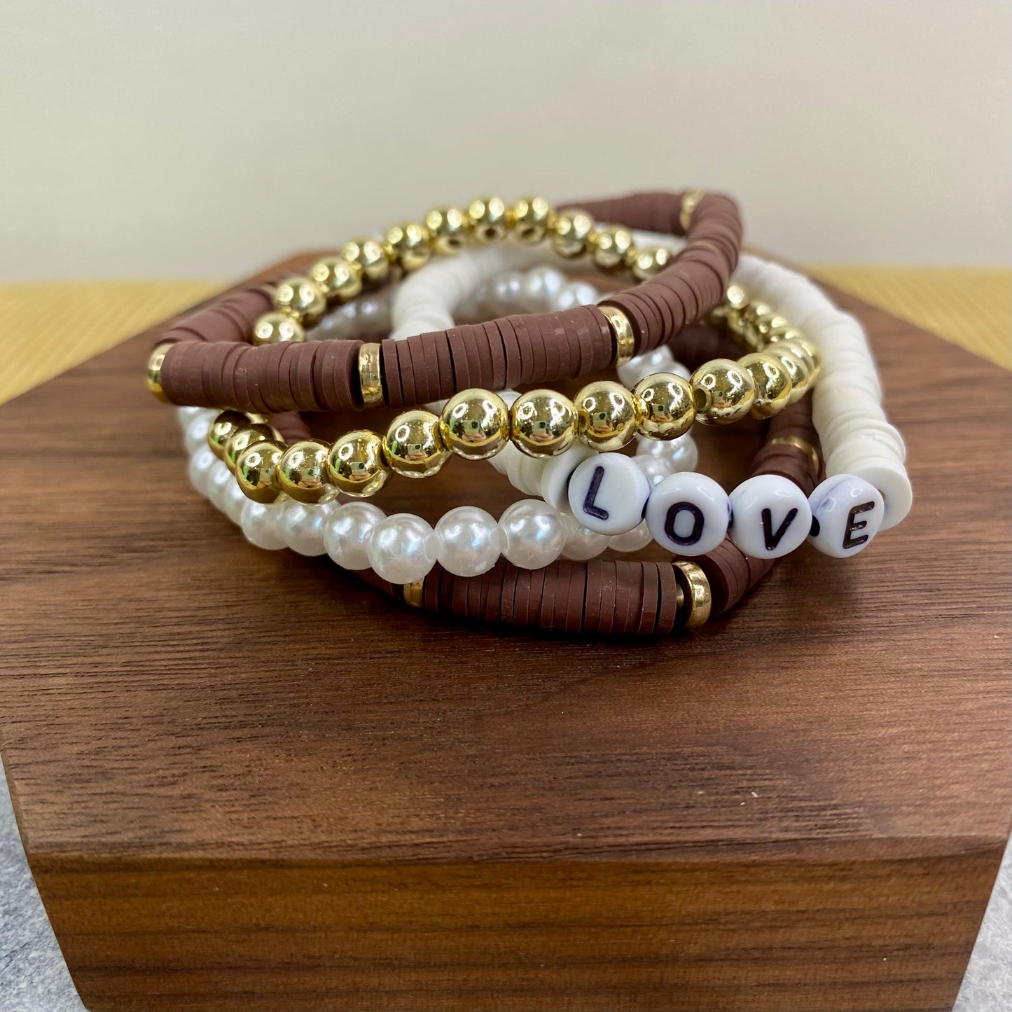 Bracelet Pack - Clay & Gold Bead - Love