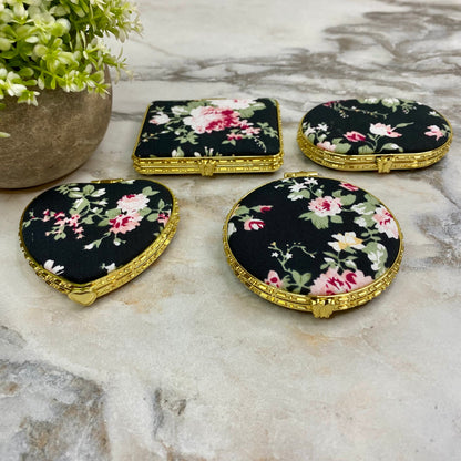 Compact Mirror - Black Floral