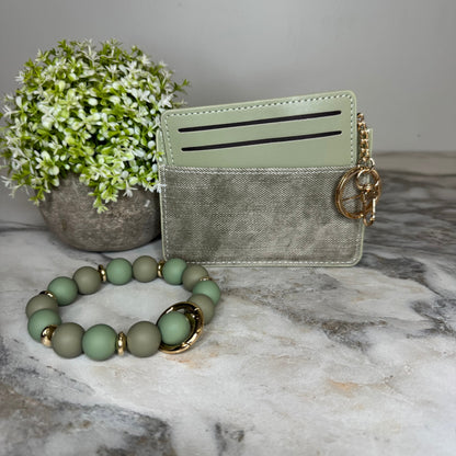Denim Suede Bracelet Keychain & Card Holder Wallet