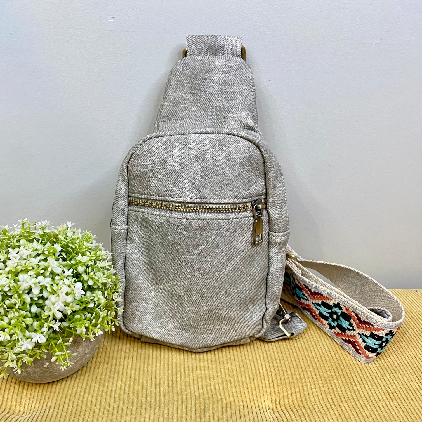 Sling Bag - Denim Suede - Front Zip