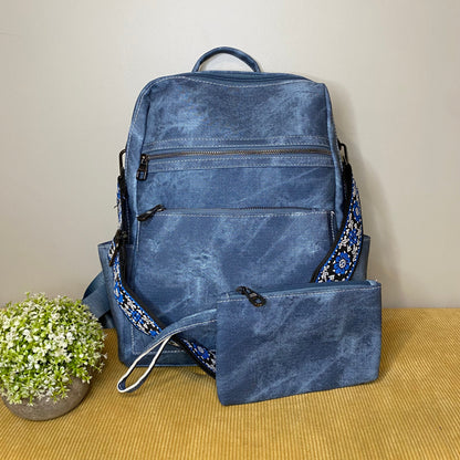 Denim Suede Brooke Backpack + Pouch