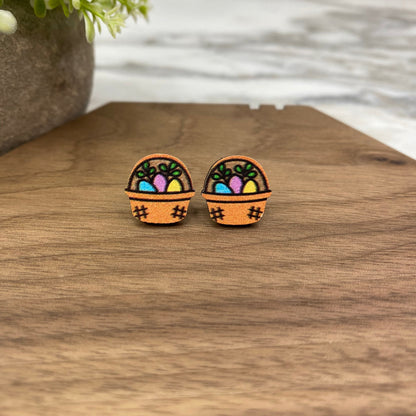 Wooden Stud Earrings - Easter - #7
