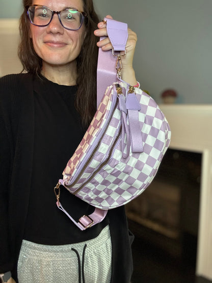 The Roni Nylon Crossbody - Checkered Light Purple