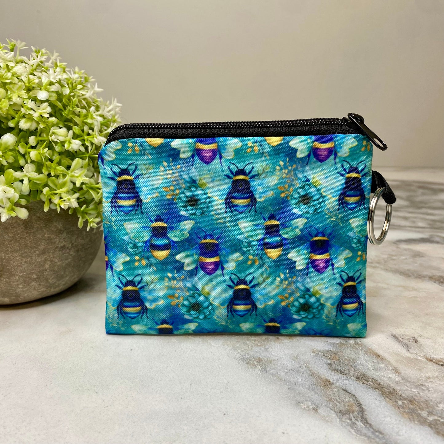 Mini Pouch - Teal Floral Bee