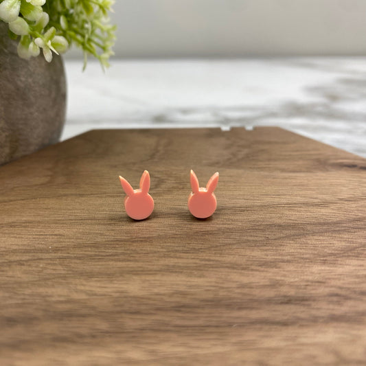 Acrylic Stud Earrings - Easter - Bunny Head - Coral